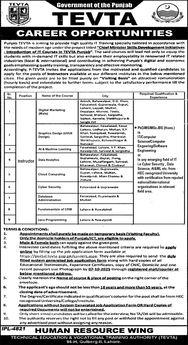 Jobs in TEVTA Lahore
